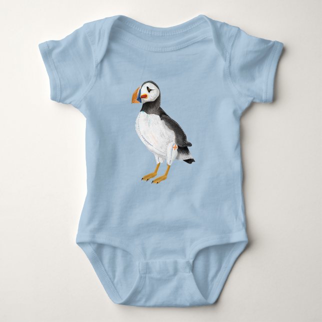 Kute, målad puffin t shirt (Framsida)