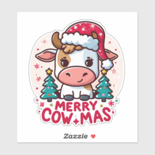 Kute "Merry Cowmas" - julklapp Klistermärken