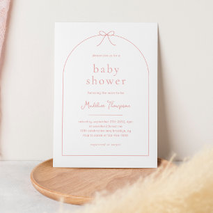 Kute Minimalist Rosa Bow Baby Shower för badkaret Inbjudningar