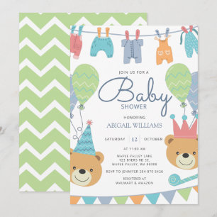 Kute Modern Bears & Balloy - Bjud in för babyskor Inbjudningar