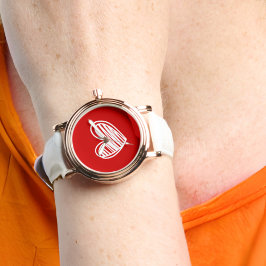 Kute Modern Hearts Vita och Röd ros Guld Armbandsur