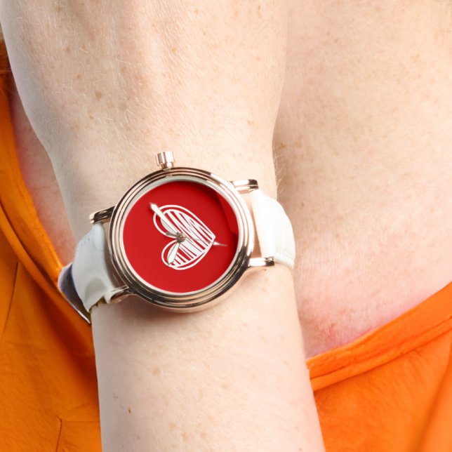 Kute Modern Hearts Vita och Röd ros Guld Armbandsur (Skapare uppladdad)