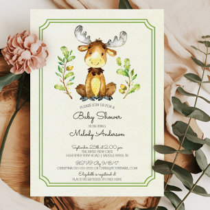 Kute Moose Woodland Baby Shower-inbjudan Inbjudningar