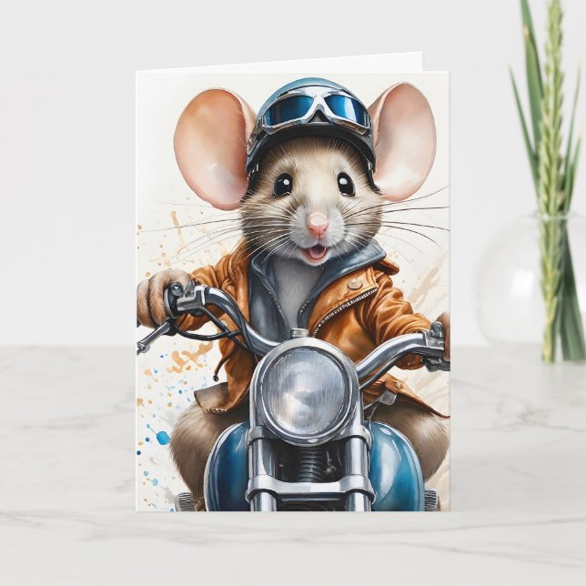 Kute Mouse Helmet Riding Motorcykel Blank Hälsning Kort (Framsida)