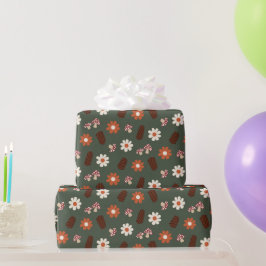 Kute mysigt ylle med blommor, svamp och pinekon presentpapper