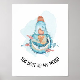 Kute Nautisk blå korvkornart/badmur konst Poster