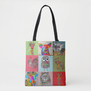 Kute- och färgfull zoo och Boskap Tote Bag Tygkasse