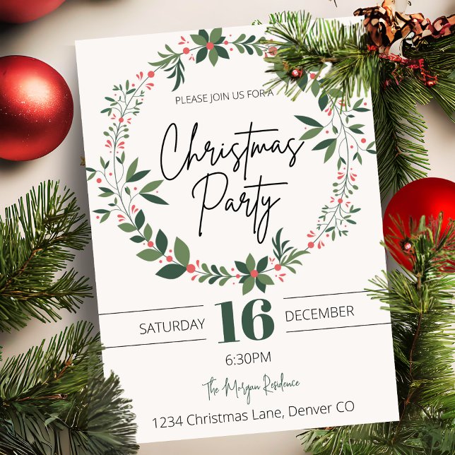Kute- och modern Helgdag-andejul Inbjudningar (Cute and Modern Holiday Wreath Christmas Invitation)