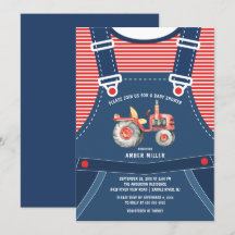 Kute overalls Farm Tractor Baby Shower-inbjudan