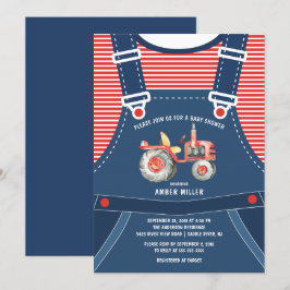 Kute overalls Farm Tractor Baby Shower-inbjudan Inbjudningar