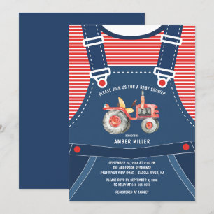 Kute overalls Farm Tractor Baby Shower-inbjudan Inbjudningar