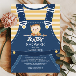 Kute Overalls Woodland Uggla Baby Shower-inbjudan Inbjudningar