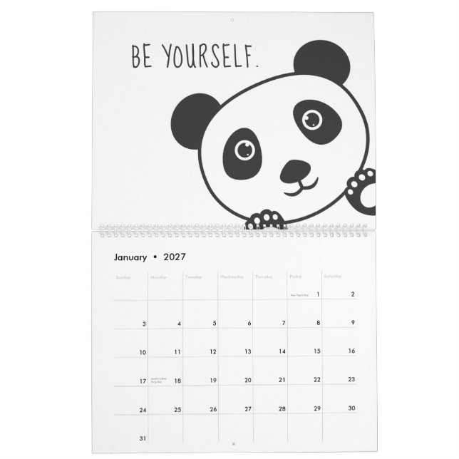 Kute Panda Animal Motivation Inspiration Kids Kalender (Jan 2027)