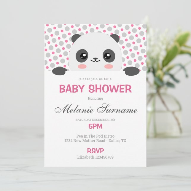 Kute Panda Baby Shower-inbjudan Inbjudningar (Stående Fram)