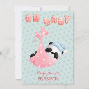 Kute Panda Bear Girl Baby Shower-inbjudan Inbjudningar