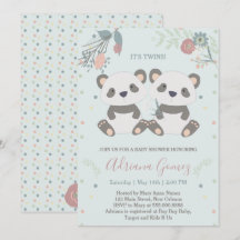 Kute Panda Bears Twillingars Baby Shower-inbjudan