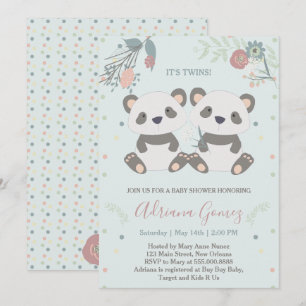 Kute Panda Bears Twillingars Baby Shower-inbjudan Inbjudningar