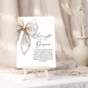 Kute Pearl Bow Late Night Diaper Baby Shower Game Poster