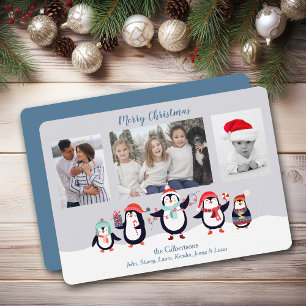 Kute Penguin-familjens fotomall jul Julkort