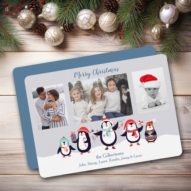 Kute Penguin-familjens fotomall jul Julkort (Skapare uppladdad)