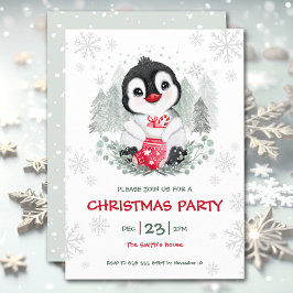 Kute Penguin-julfest i Snö Inbjudningar