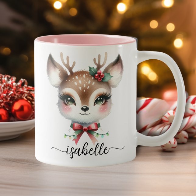 Kute Personlig, julrenar Två-Tonad Mugg (Cute Personalized Christmas Reindeer Two-Tone Coffee Mug)