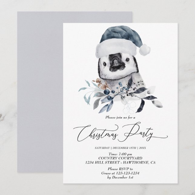 Kute Pingguin-inbjudan till jul-vinter-Party Inbjudningar (Fram/baksida)