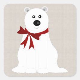 Kute Polar Bear med Red Bow Rustic Helgdag Fyrkantigt Klistermärke