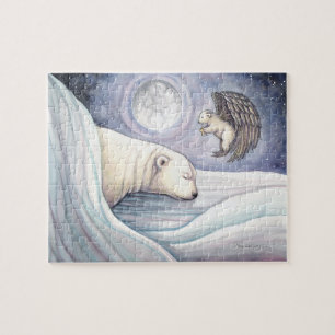 Kute Polar Bear och Angel Unge Puzzle Pussel