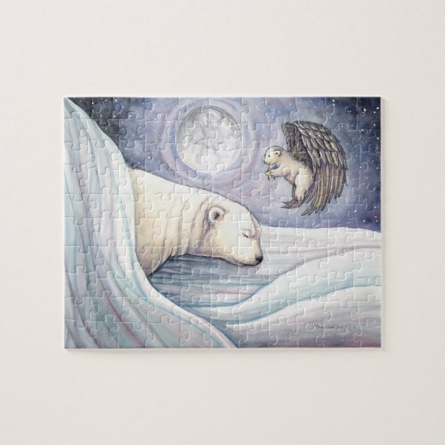 Kute Polar Bear och Angel Unge Puzzle Pussel (Horisontell)