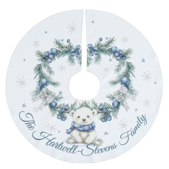 Kute Polar Bear och julfest Julgransmatta Borstad Polyester (Framsidan)