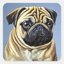 Kute Pug Square-etikett Fyrkantigt Klistermärke
