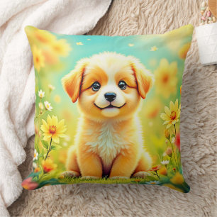 Kute Puppy Flower Art Kudde