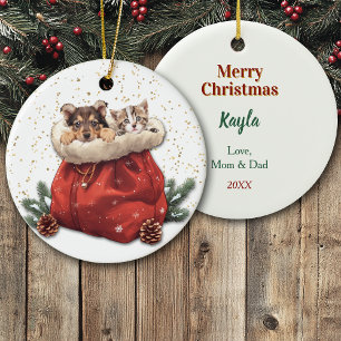 Kute Puppy och Kattunge julklapp Julgransprydnad Keramik