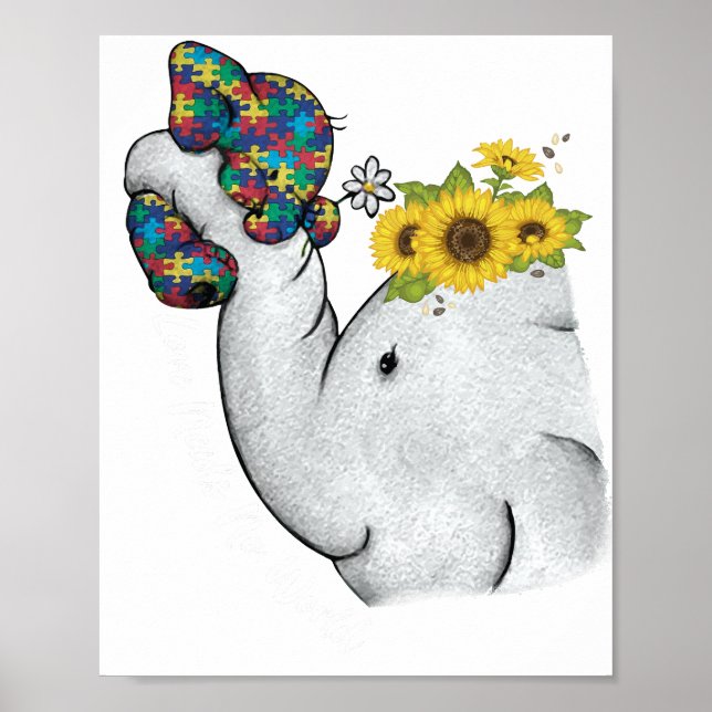 Kute Puzzle Elephant Mamma Autism Awareness Poster (Framsidan)