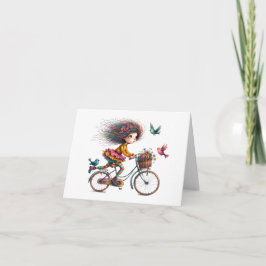 Kute Quirky Bicycle Girl-mappat anteckningskort