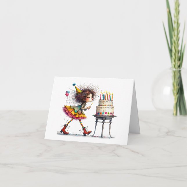Kute Quirky Birthday Girl-mappat anteckningskort (Framsida)