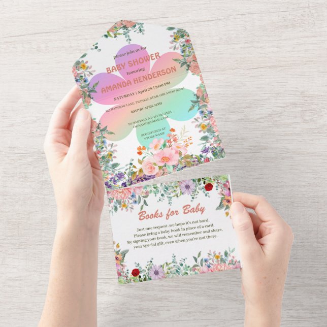 Kute regnbågsövertoning för blommigt, babydusch (Avrivbar del)