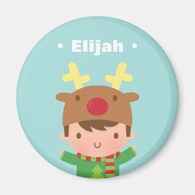 Kute Reindeer Boy Kids Julfyllare Magnet (Framsidan)