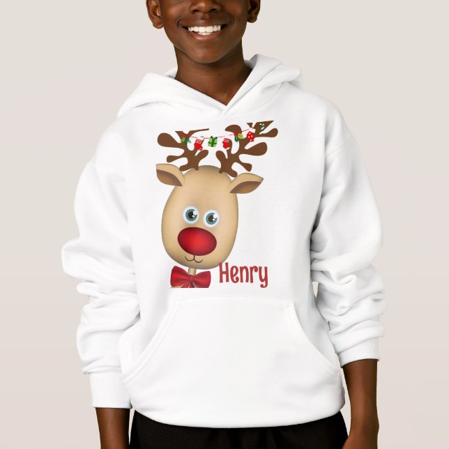 Kute Reindeer Boy Ljus Anpassat namn T Shirt (Framsida)