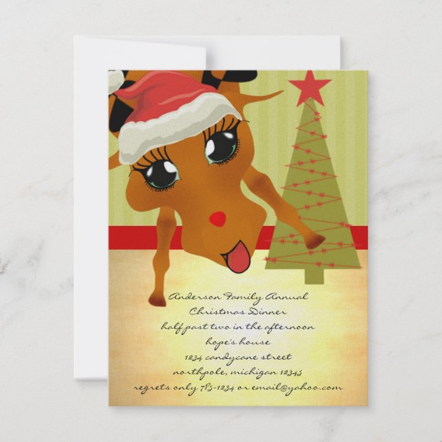 Kute Reindeer - inbjudan till jul-middag (Framsida)