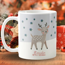 Kute Reindeer Snöflingor Teckning Namn jul Kaffemugg
