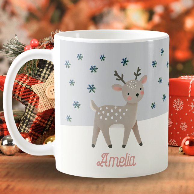 Kute Reindeer Snöflingor Teckning Namn jul Kaffemugg (Skapare uppladdad)
