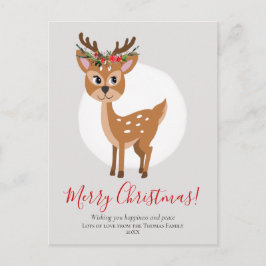Kute Reindeers Blommigt Julkrandfamilj Helg Vykort
