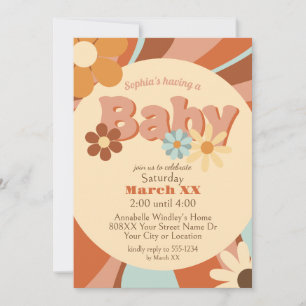 Kute Retro 70s Groovy Baby Shower Inbjudningar