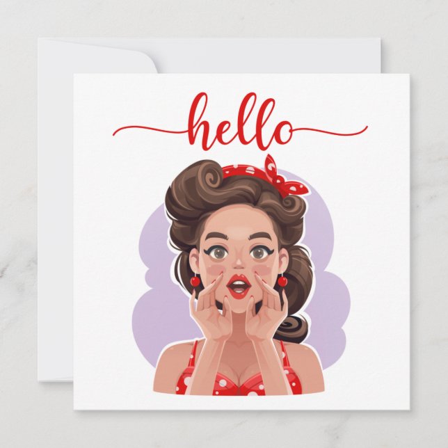 Kute Retro Girl - platta Hej Card (Framsida)