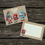 Kute Retro Robots - barnpanel Tack Kort<br><div class="desc">Den här roligten är ett enkelt tack för att du har fått ett kort för perfekt för barn. Den har söta illustrationer av stil-robotar i röda och blå skuggor på framsidan tillsammans med meddelandet TACK! mot en brant färgad bakgrund. På den omvända sidan finns också en robotgrafik tillsammans med ett...</div>