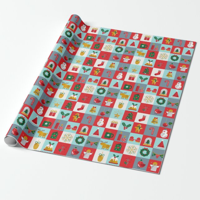 Kute Retro Winter-julikonen Mönster Presentpapper (Utrullad)