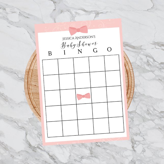 Kute Rosa Bow Baby Shower Bingo Game (Skapare uppladdad)