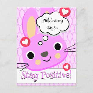 Kute Rosa Bunny, håll en positiv uppmuntringsoffer Vykort